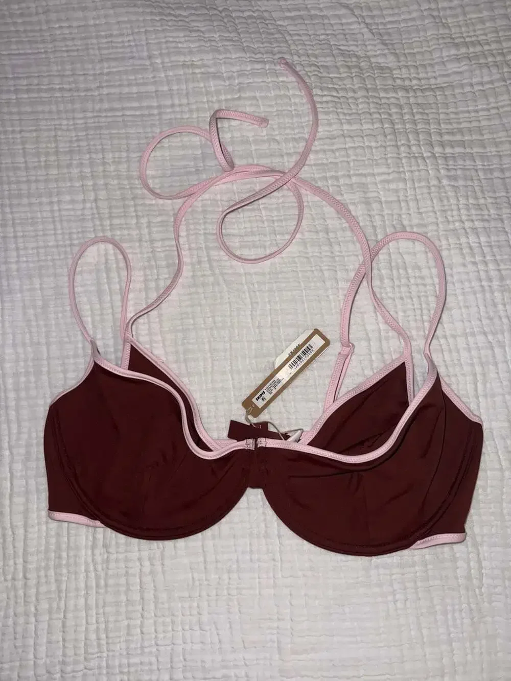 SKIMS Signature Swim Layered Plunge Bikini Top Henna Contrast Size 16 NWT